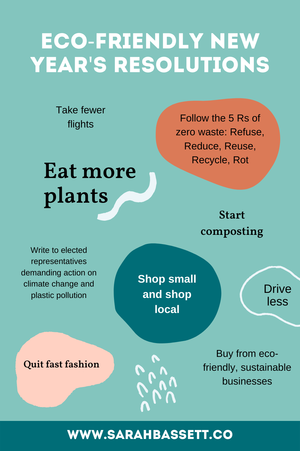Eco-friendly New Year's Resolutions. How to live more zero waste, plastic-free, low impact and non-toxic. 

Personal development: living a more eco friendly lifestlye is easier than think. Try taking small sustainable steps to an environmentally-friendly lifestyle. 